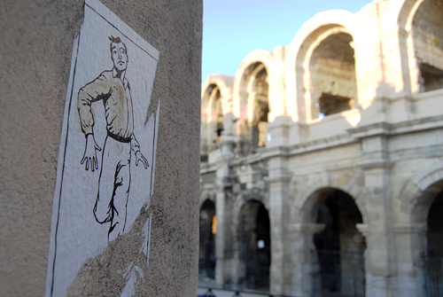 Happy Man Wheatpaste Art - Roman Arena - Arles, France - © Frank H. Jump