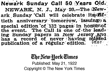 NY Times on Newark Sunday Call