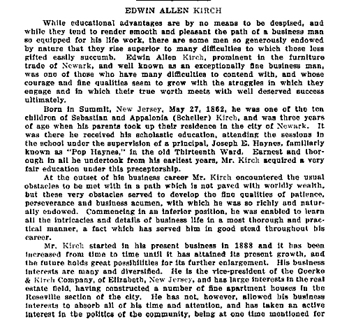 Edwin Allen Kirch, Furniture Trader - Newark, NJ
